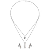 Steel/Gold Double Chain Pendant Set with Diamonds