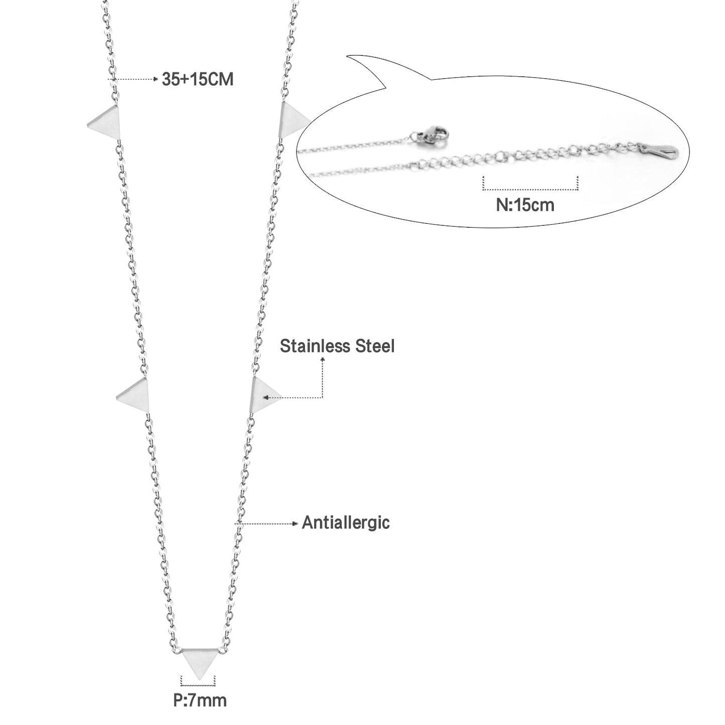 Triangle pendant necklace in three colors 35+15cm asonjewelry