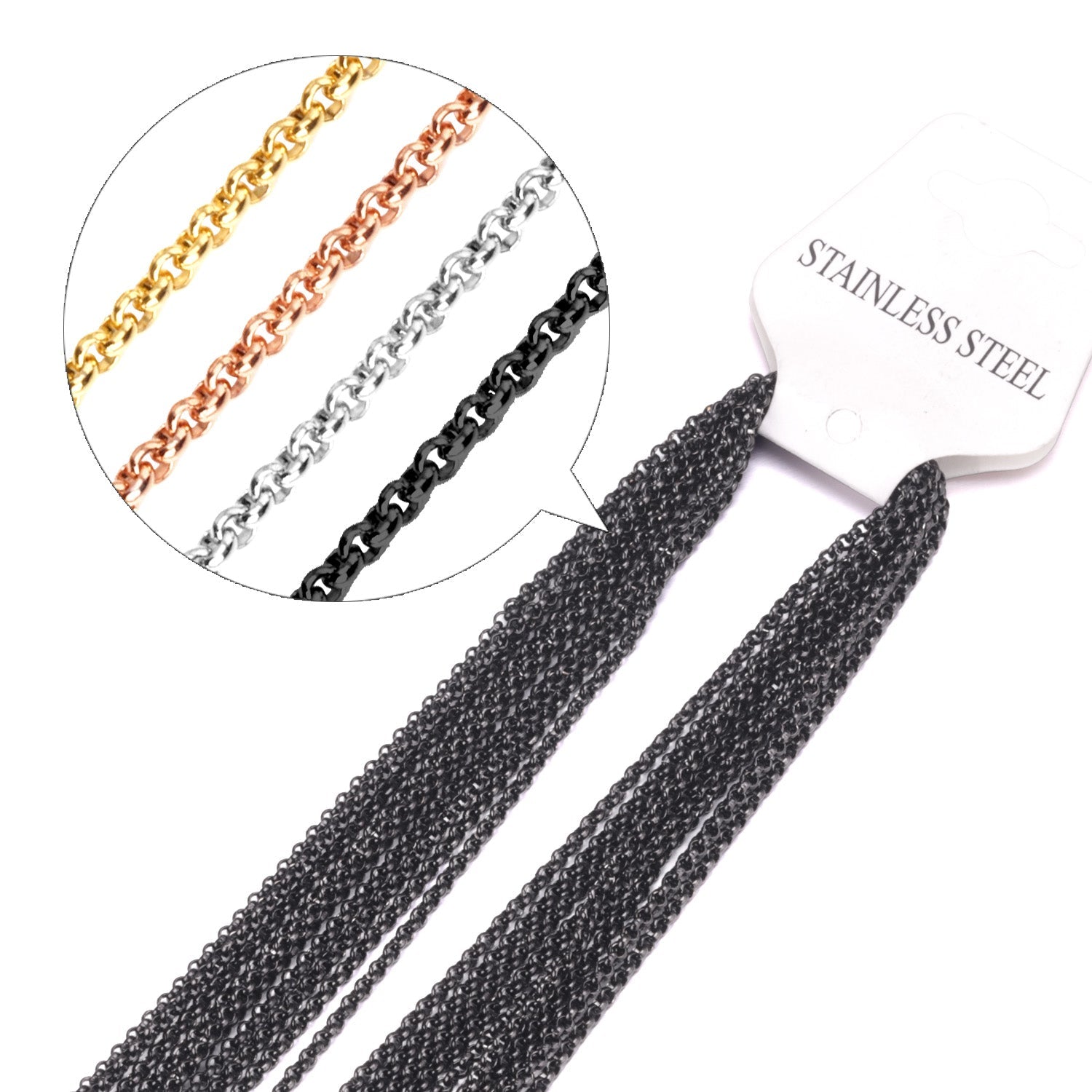 ASON 10pcs/bulk long necklace women collar 2MM steel color & gold color & rose gold & black & pearl stainless steel necklace wholesale asonjewelry