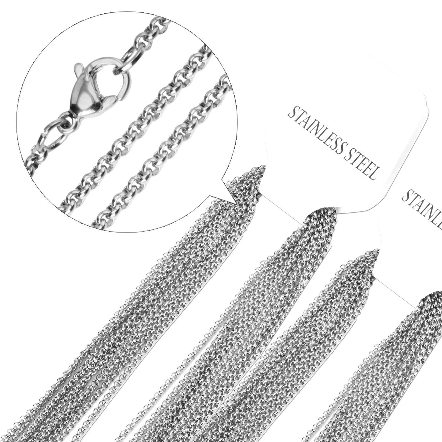 ASON 10pcs/bulk long necklace women collar 2MM steel color & gold color & rose gold & black & pearl stainless steel necklace wholesale asonjewelry