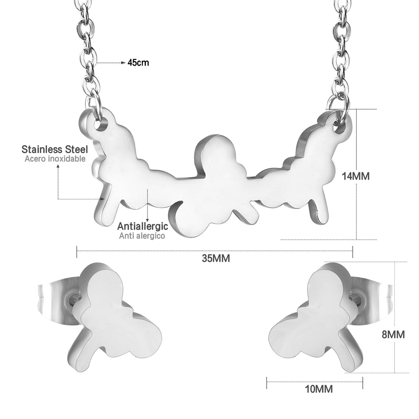 Jewelry set in gold/steel with smooth surfaces and irregular cuts asonjewelry