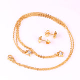 Steel/Golden Pentagram Double Chain Pendant Set with Diamonds