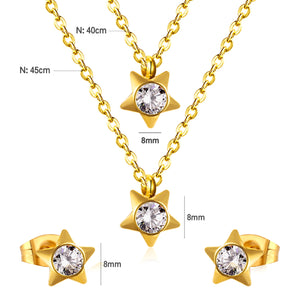 Steel/Golden Pentagram Double Chain Pendant Set with Diamonds