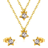Steel/Golden Pentagram Double Chain Pendant Set with Diamonds