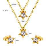 Steel/Golden Pentagram Double Chain Pendant Set with Diamonds