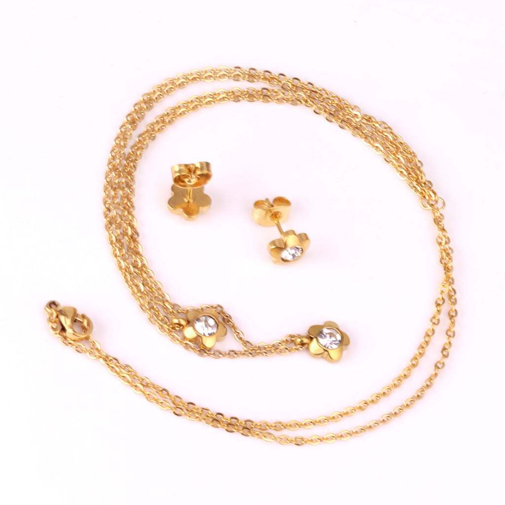 Gold/Steel Pentagram Double Chain Pendant Set with Diamonds