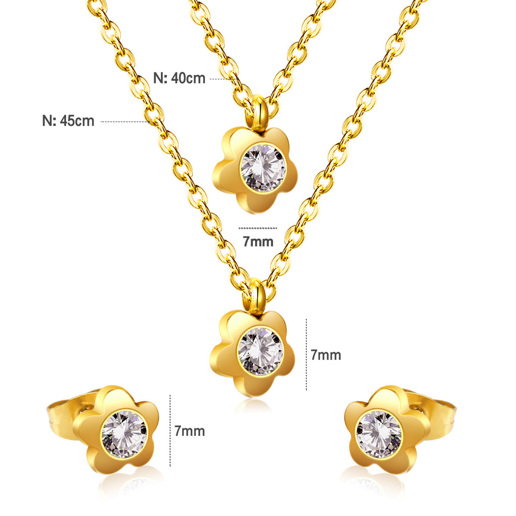 Gold/Steel Pentagram Double Chain Pendant Set with Diamonds