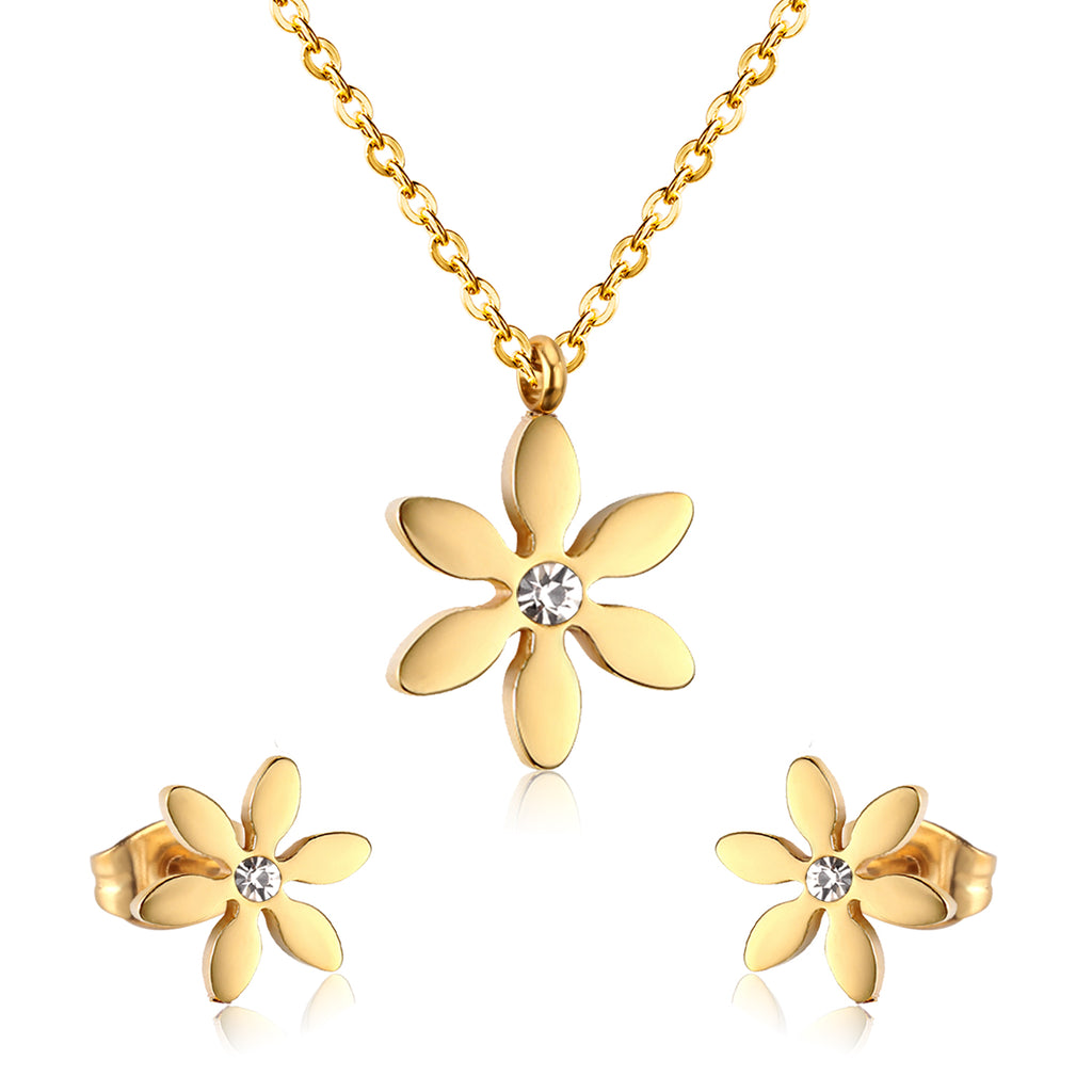 ASON Owl Cubic Zirconia Link Chain Pendant Necklace Jewelry Sets for Women/Girl Gold Color Fashion Piercing Stud Earrings