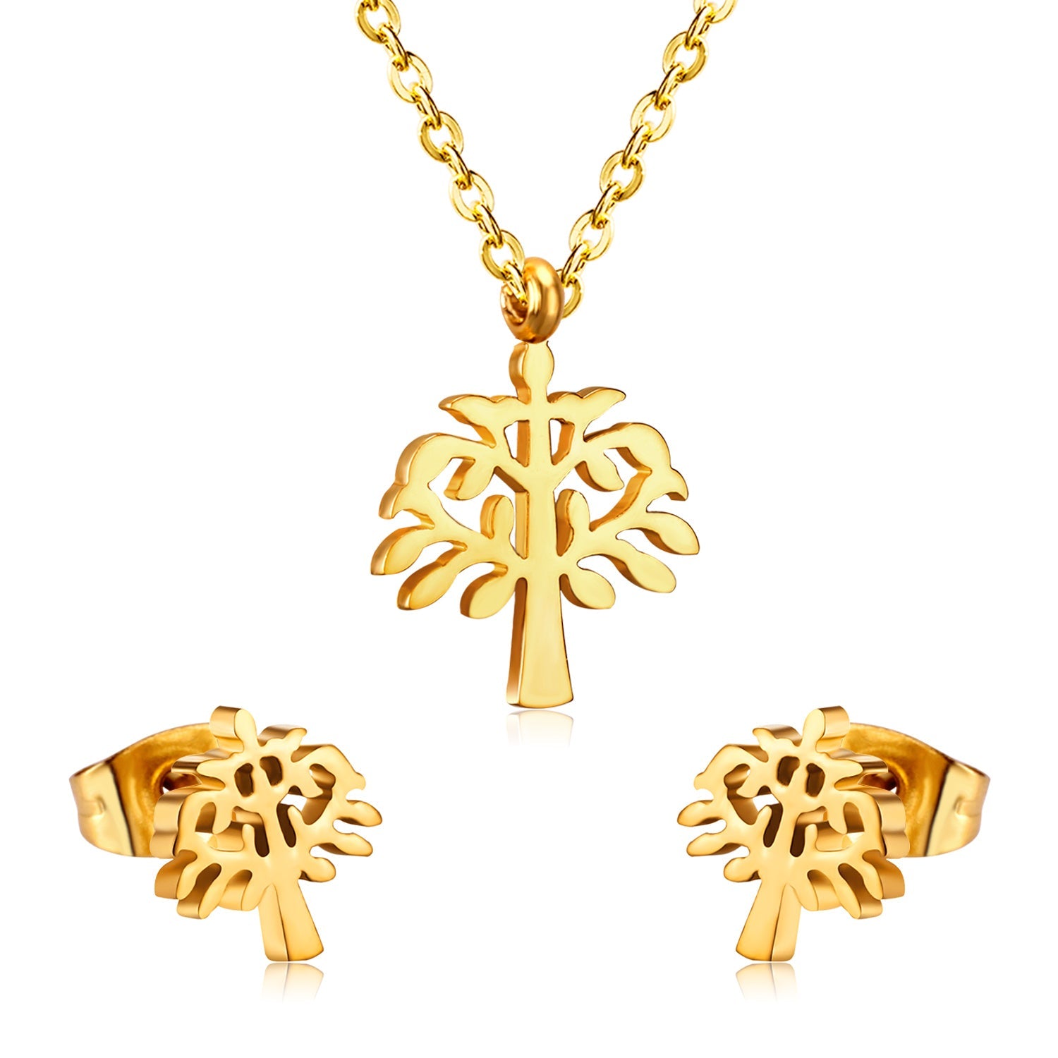 Gold/Steel Frosted/Smooth Flower Shape Jewelry Set without Diamonds asonjewelry