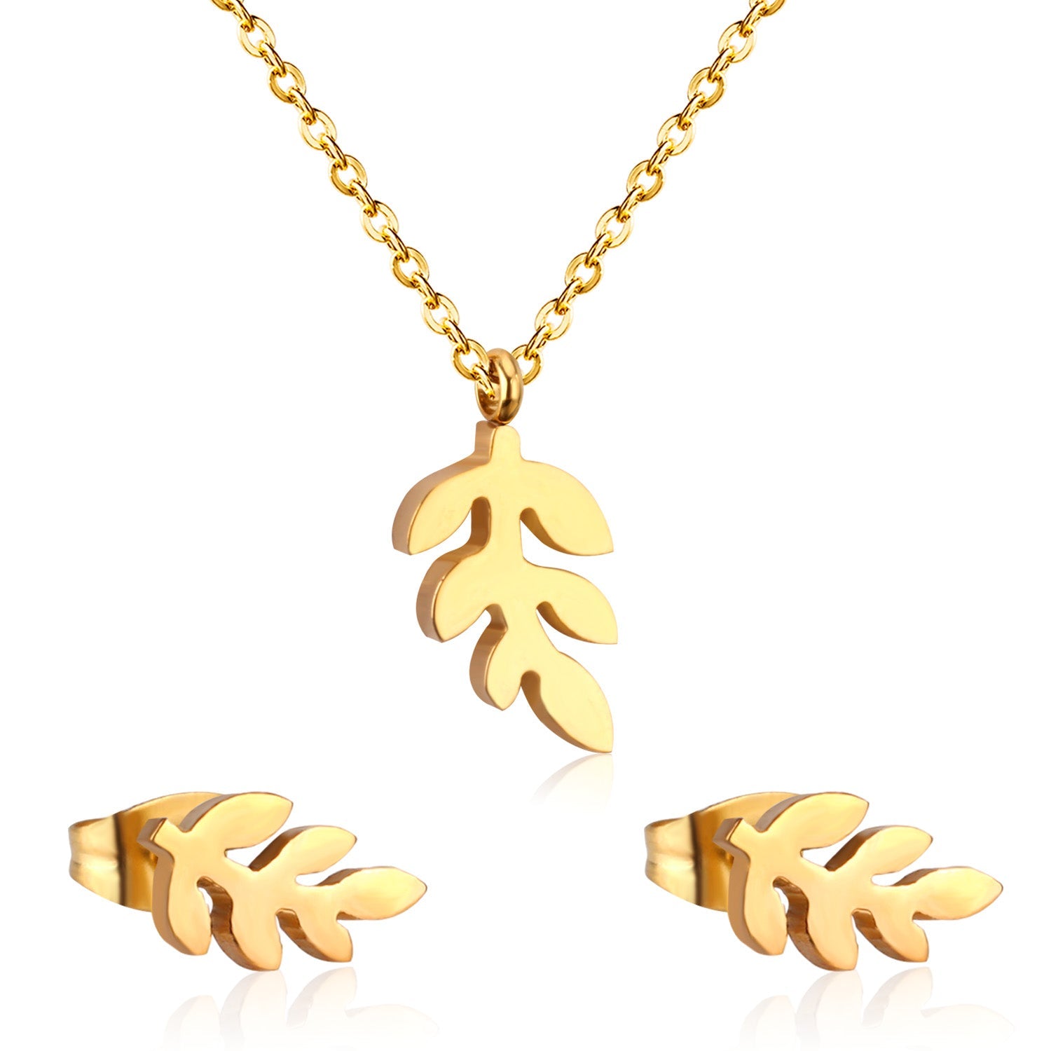 Steel/Gold Leaf Cut Jewelry Set without Diamonds asonjewelry