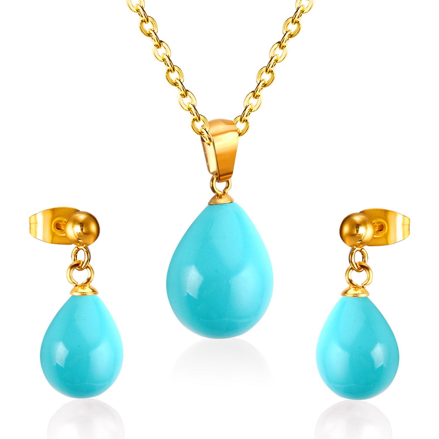 Steel/Gold White & Light Blue Shell Jewelry Set asonjewelry