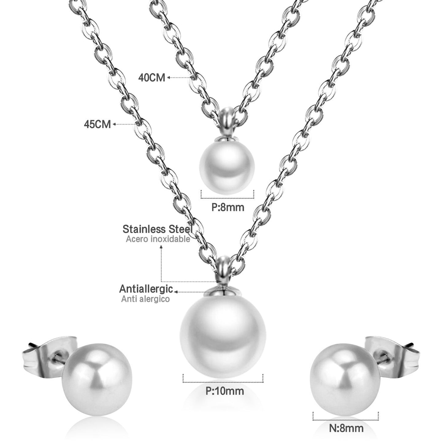 Gold/Steel One Large White Pearl Double Chain Set asonjewelry