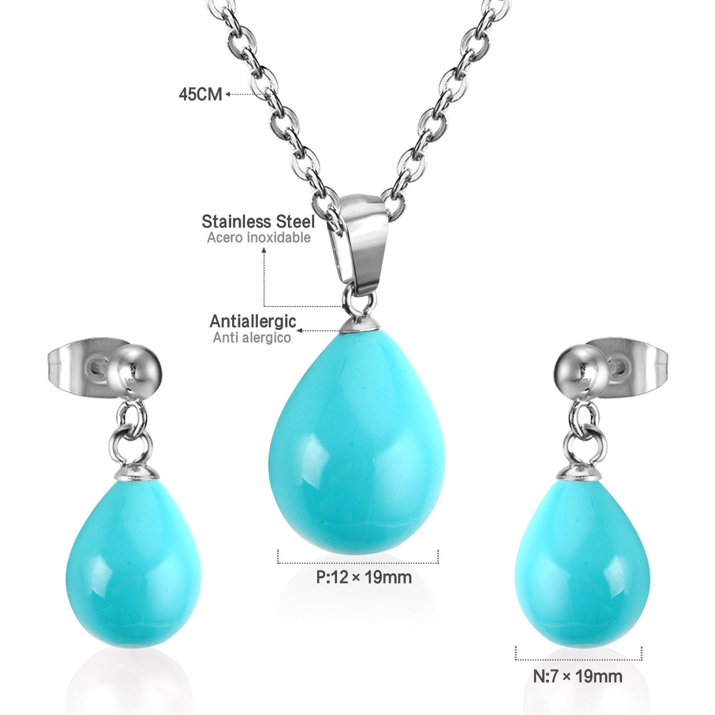 Steel/Gold White & Light Blue Shell Jewelry Set asonjewelry