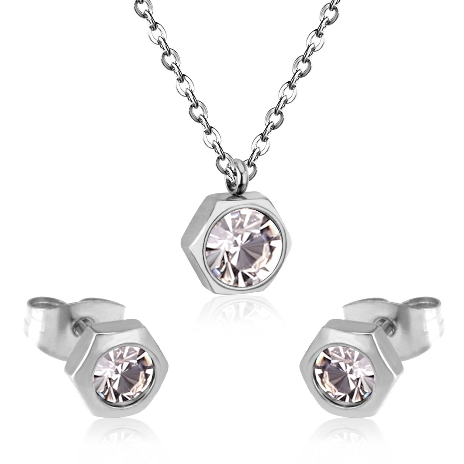 Gold/Steel Hexagon Jewelry Set with Diamonds in the Middle asonjewelry