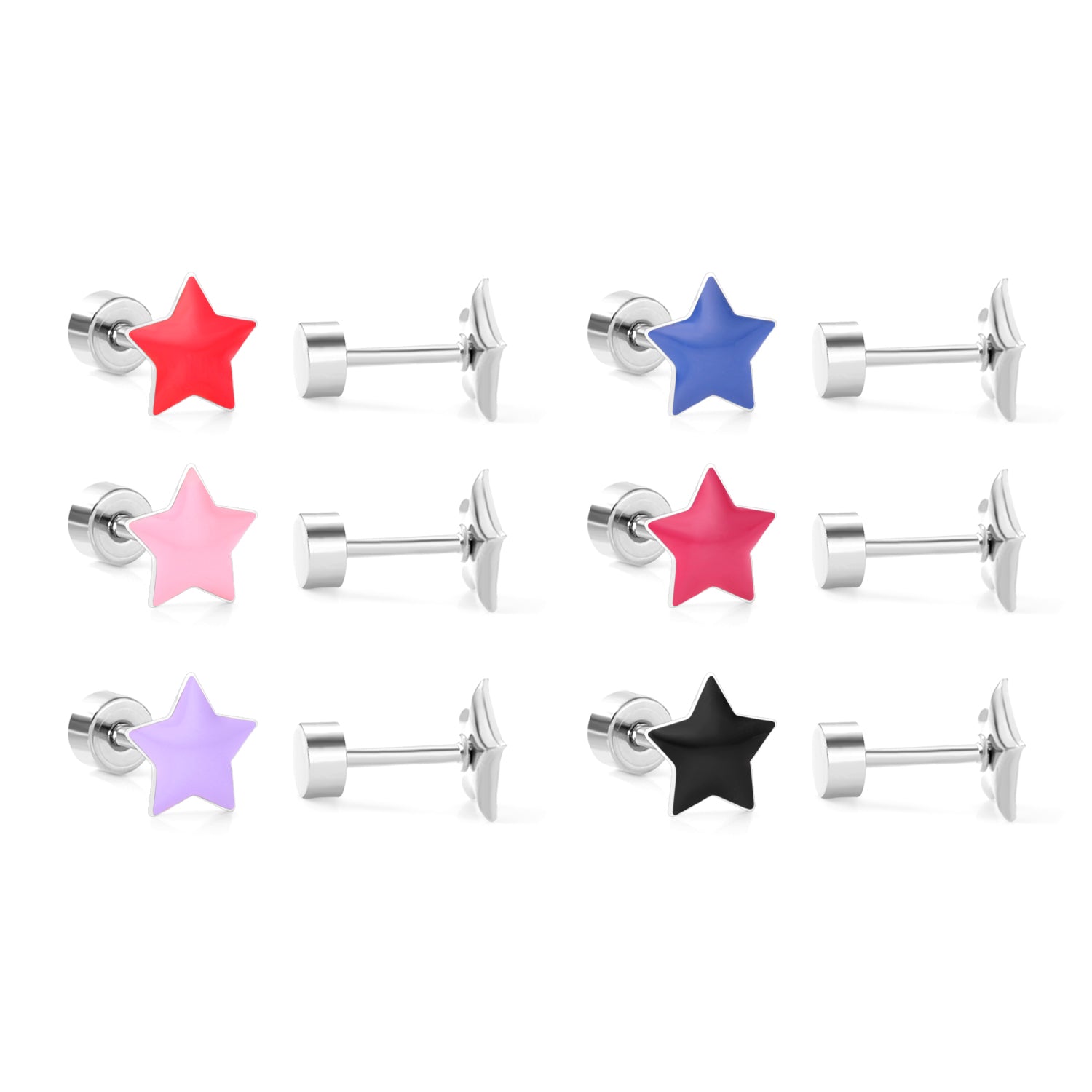 12 pairs steel/golden star ombre screwback stud earrings asonjewelry