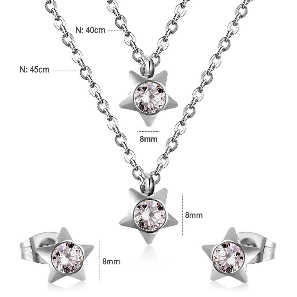 Steel/Golden Pentagram Double Chain Pendant Set with Diamonds