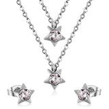 Steel/Golden Pentagram Double Chain Pendant Set with Diamonds