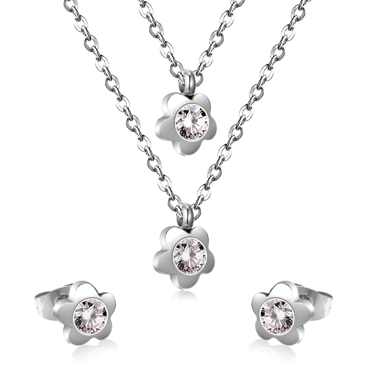 Gold/Steel Pentagram Double Chain Pendant Set with Diamonds asonjewelry