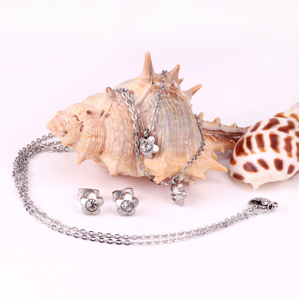 Gold/Steel Pentagram Double Chain Pendant Set with Diamonds