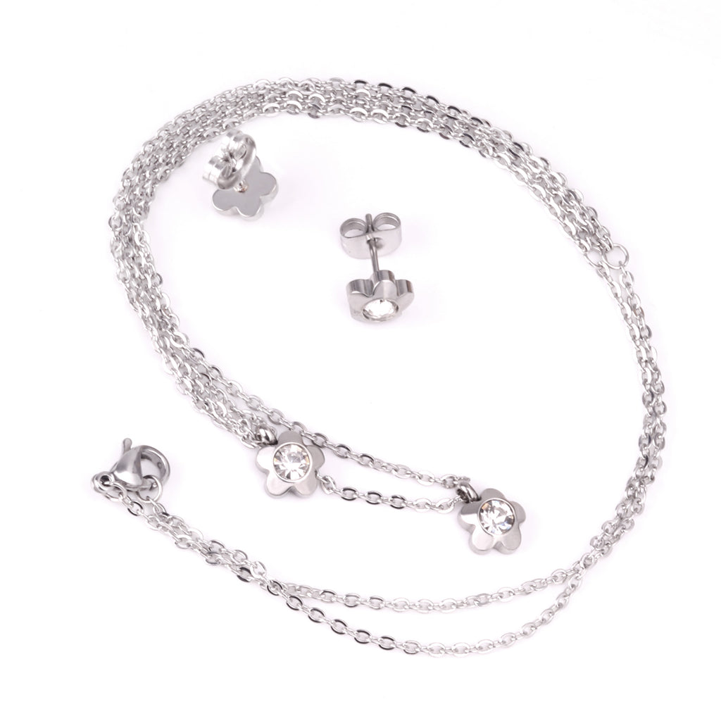 Gold/Steel Pentagram Double Chain Pendant Set with Diamonds