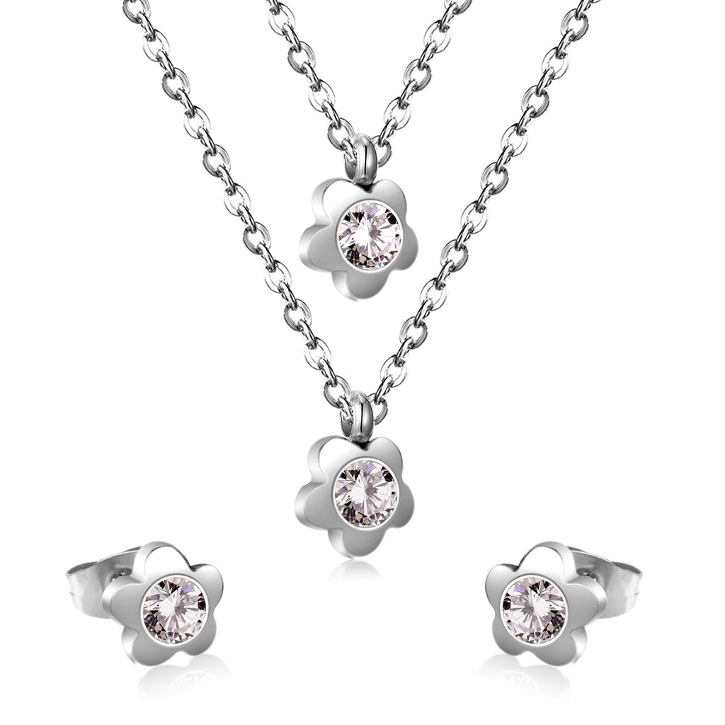 Gold/Steel Pentagram Double Chain Pendant Set with Diamonds