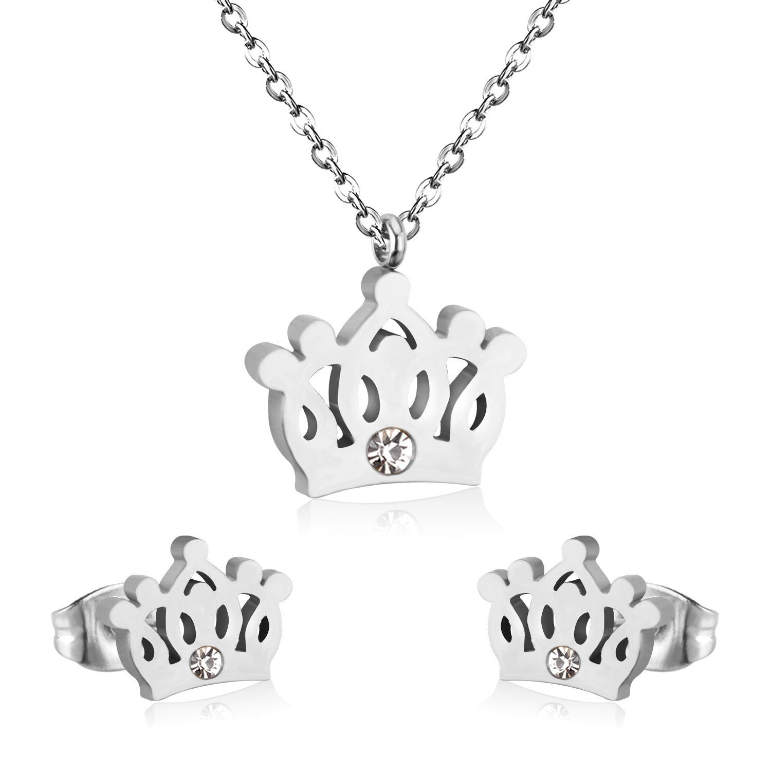 Gold/steel cut crown shape jewelry set with diamonds asonjewelry