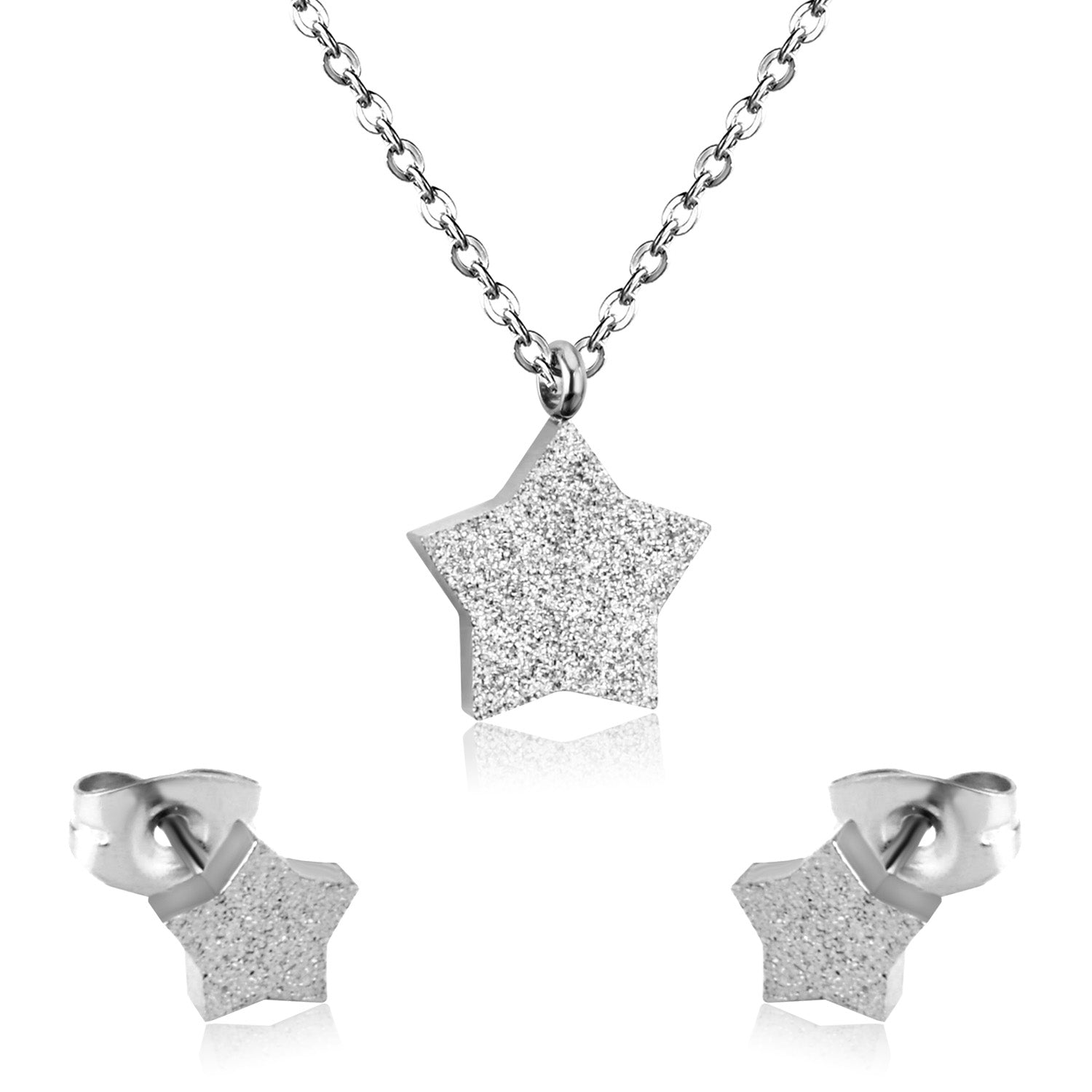 Steel/Gold Pentagram Cut and Frosted Jewelry Set without Diamonds asonjewelry