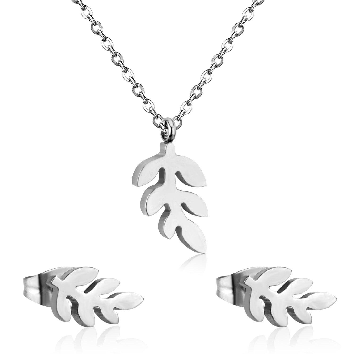 Steel/Gold Leaf Cut Jewelry Set without Diamonds asonjewelry