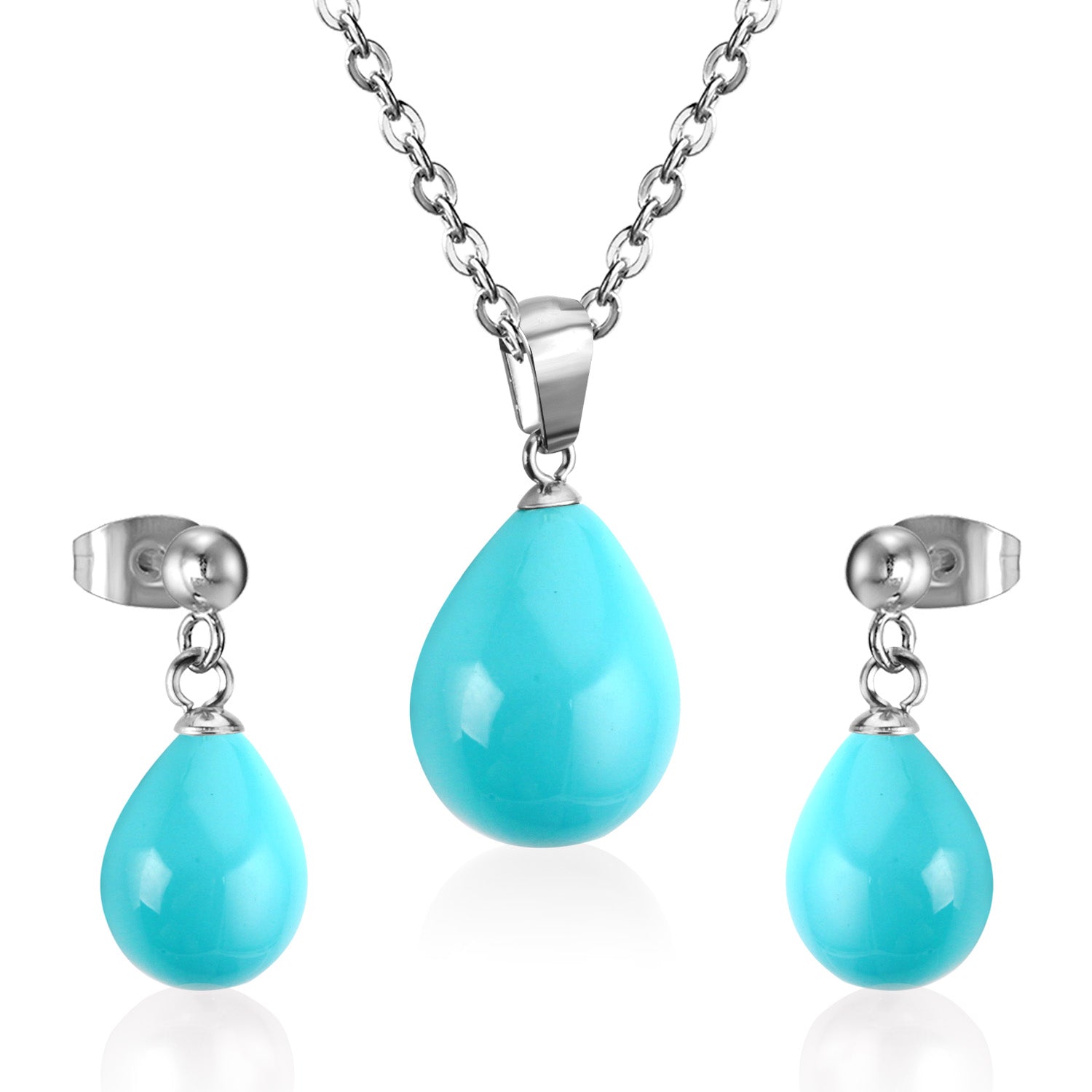 Steel/Gold White & Light Blue Shell Jewelry Set asonjewelry