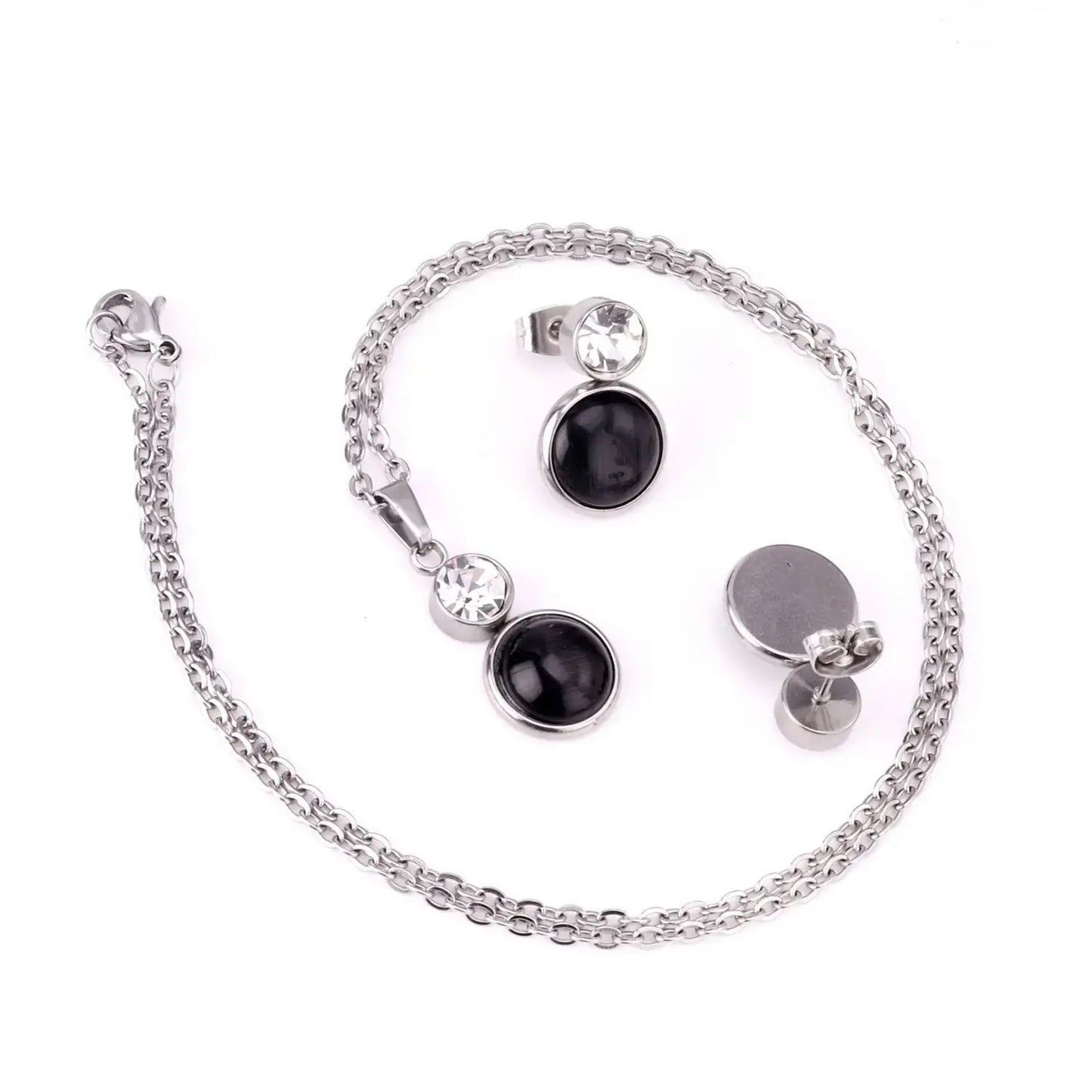 Crystal Opals Stainless Steel Necklaces Earrings Jewellery Sets Dubai Indian Wedding Jewelry Sets For Women Girls asonjewelry