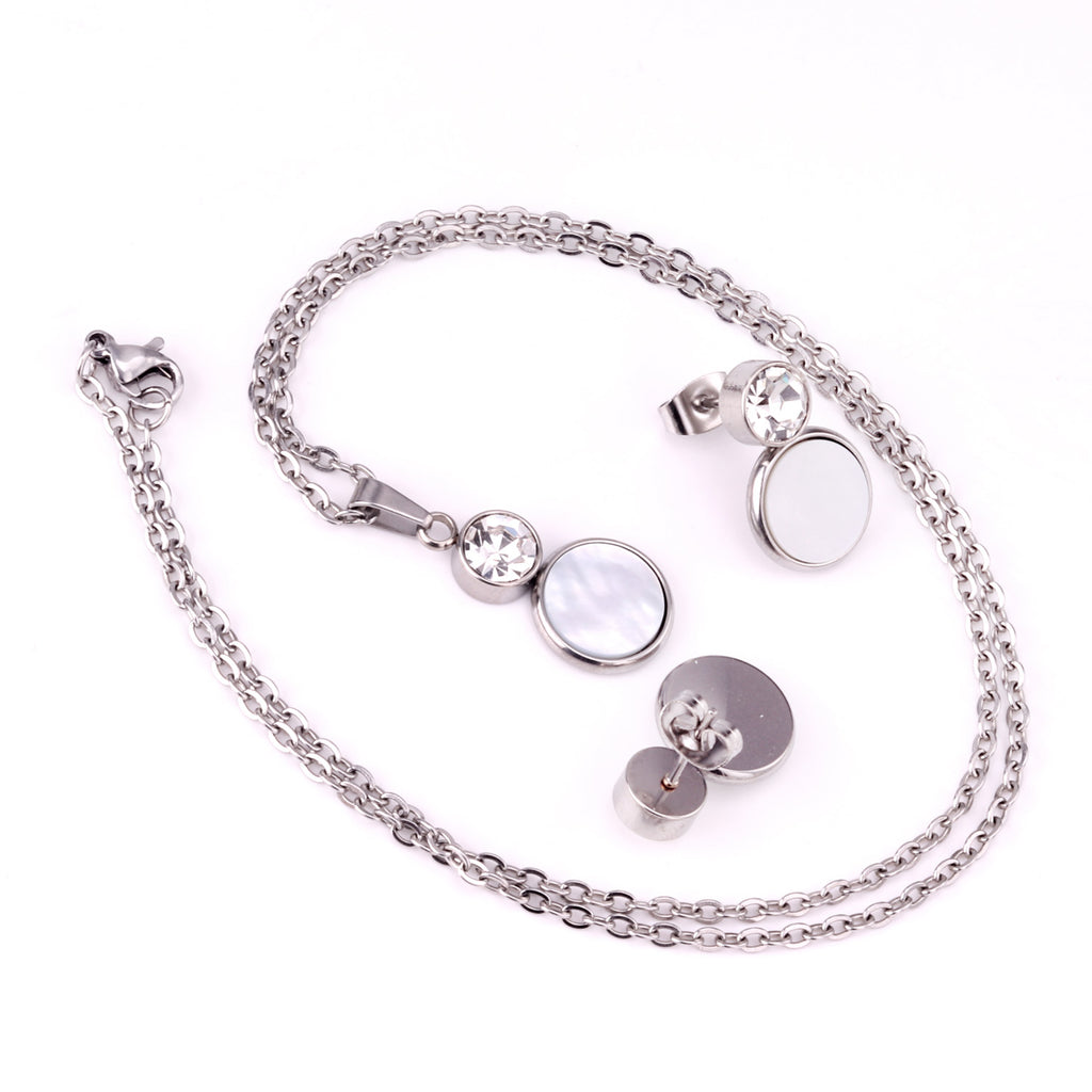 Crystal Opals Stainless Steel Necklaces Earrings Jewellery Sets Dubai Indian Wedding Jewelry Sets For Women Girls