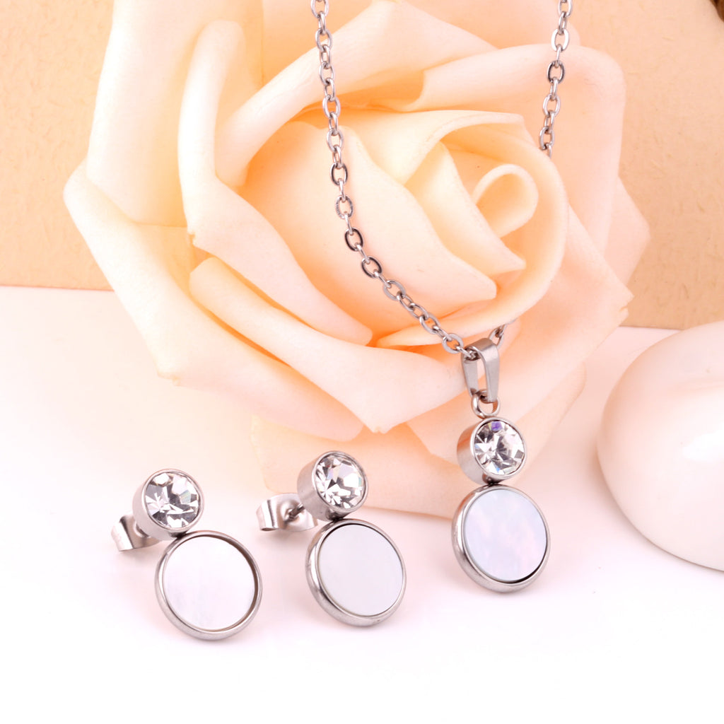 Crystal Opals Stainless Steel Necklaces Earrings Jewellery Sets Dubai Indian Wedding Jewelry Sets For Women Girls
