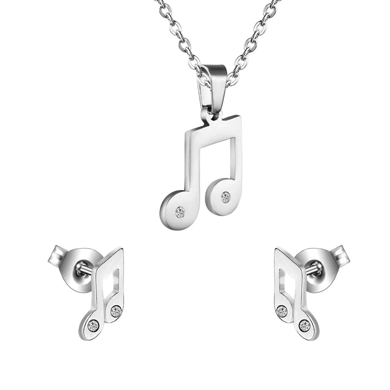 Trendy Music Crystal Jewelry Stainless Steel Chain Necklaces Earrings Sets For Women Indian Jewellry parures bijoux asonjewelry