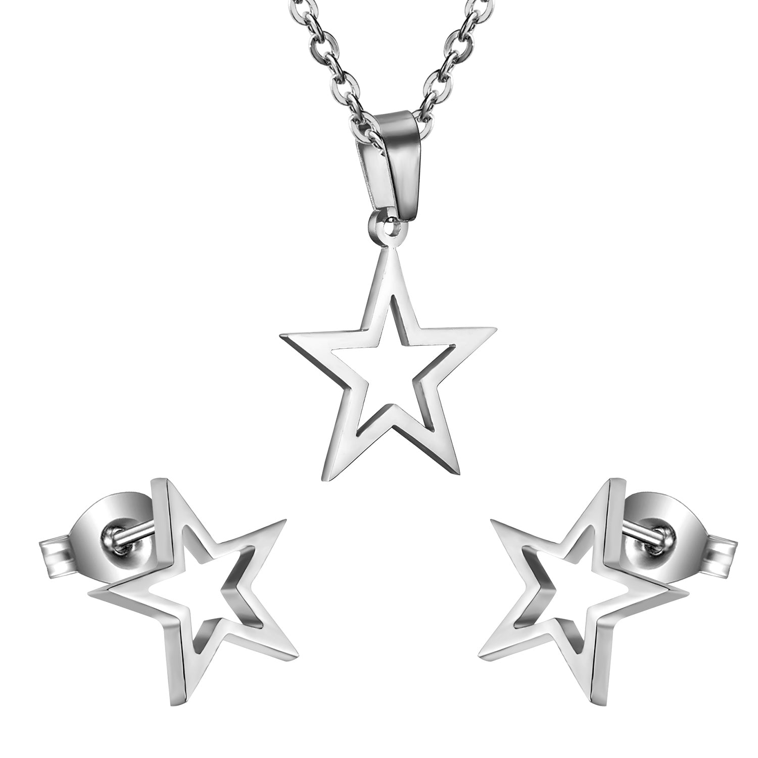 Gold/Steel Pentagram Wisps Cut Jewelry Set without Diamonds asonjewelry