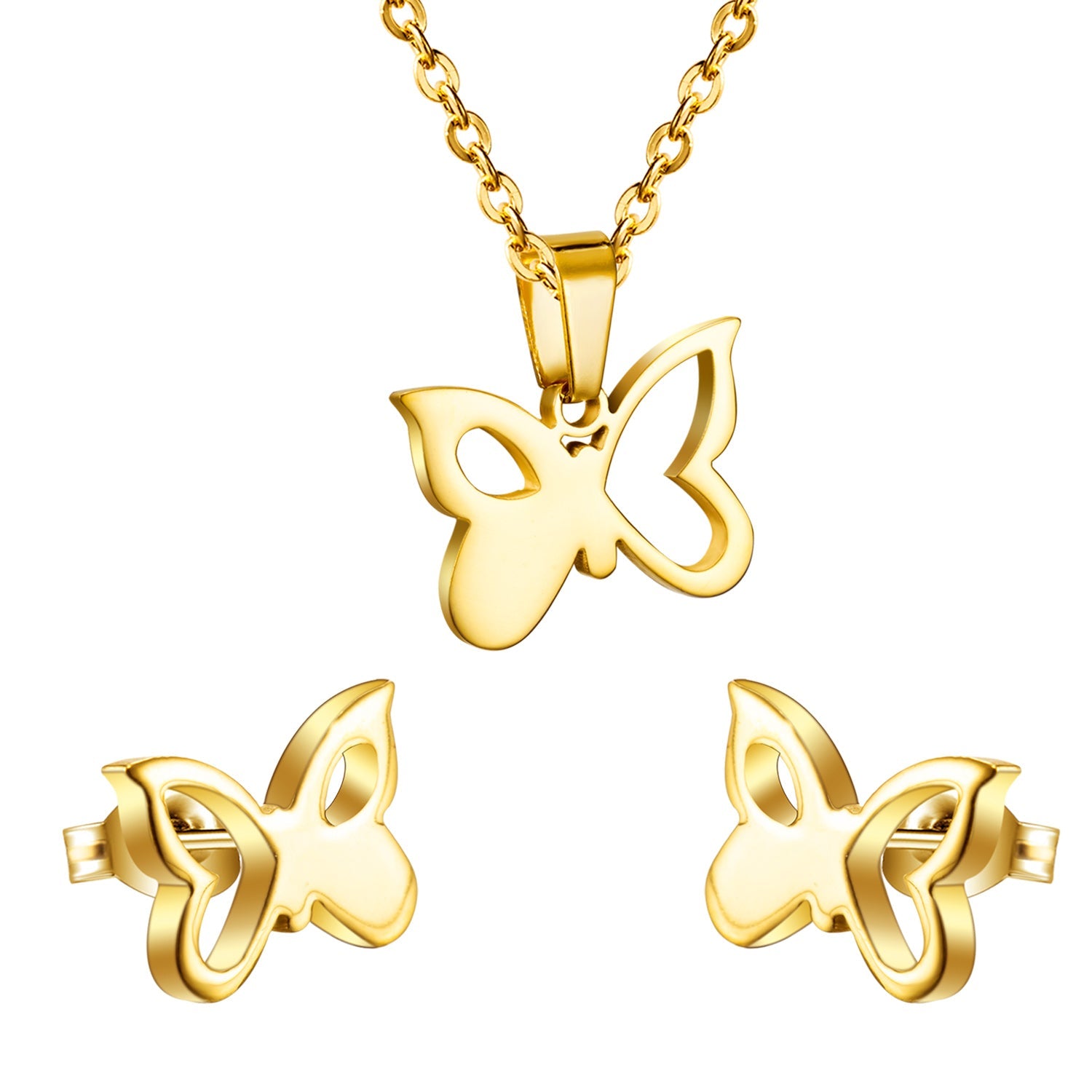 Set of cut jewelry without diamonds in gold/steel with irregular flower butterfly half hollowed out asonjewelry