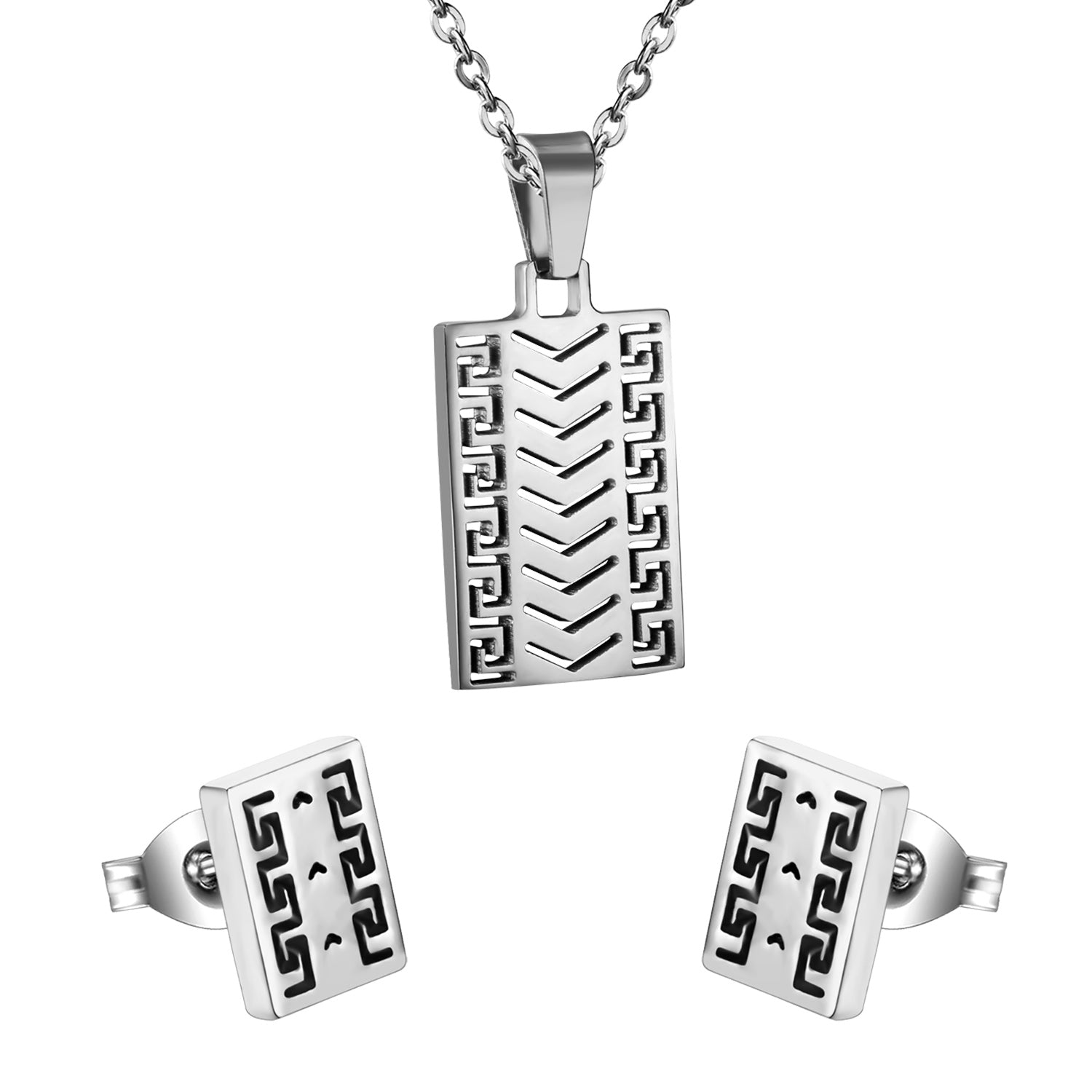 Gold/steel colored jewelry set without diamonds with cut-out smooth surfaces and corroded voids on the outside asonjewelry