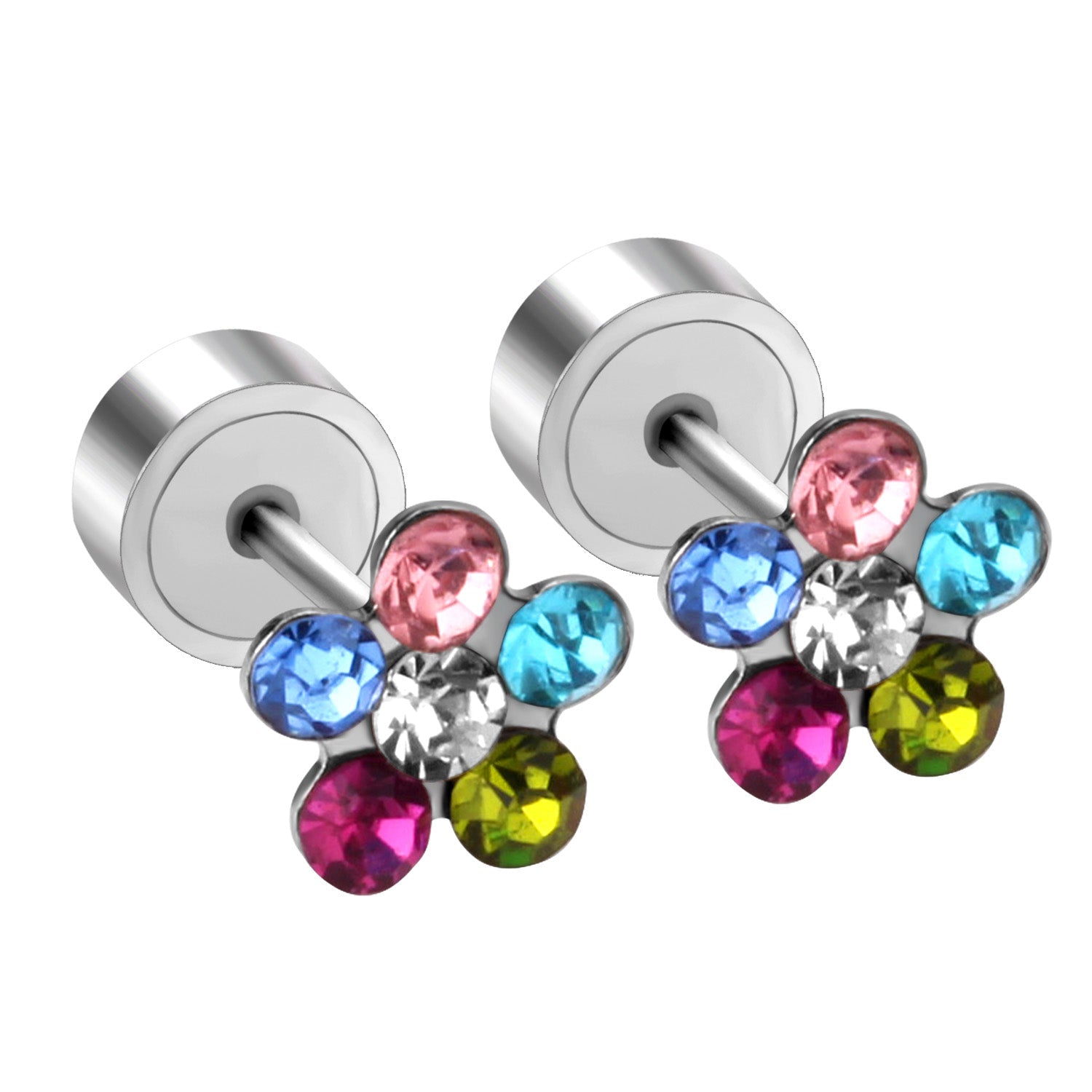 Steel Tap Plugs Colored & White Diamond Stud Earrings asonjewelry