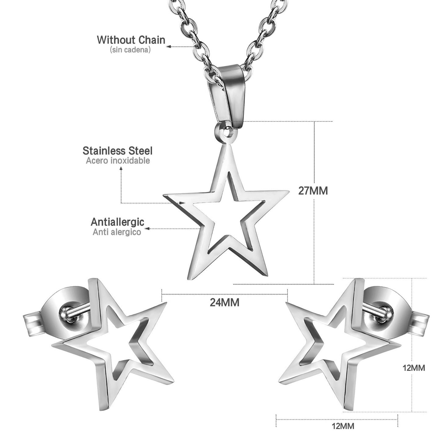 Gold/Steel Pentagram Wisps Cut Jewelry Set without Diamonds asonjewelry