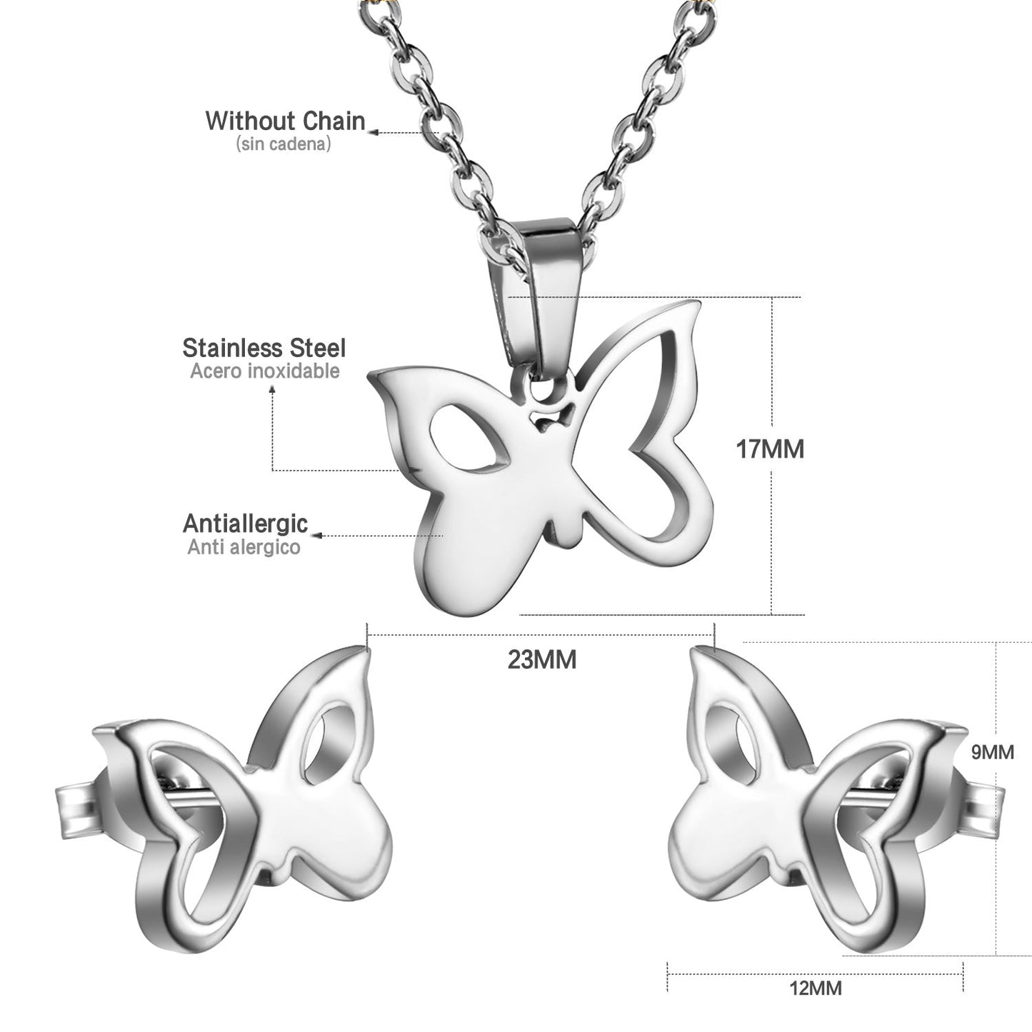 Set of cut jewelry without diamonds in gold/steel with irregular flower butterfly half hollowed out asonjewelry