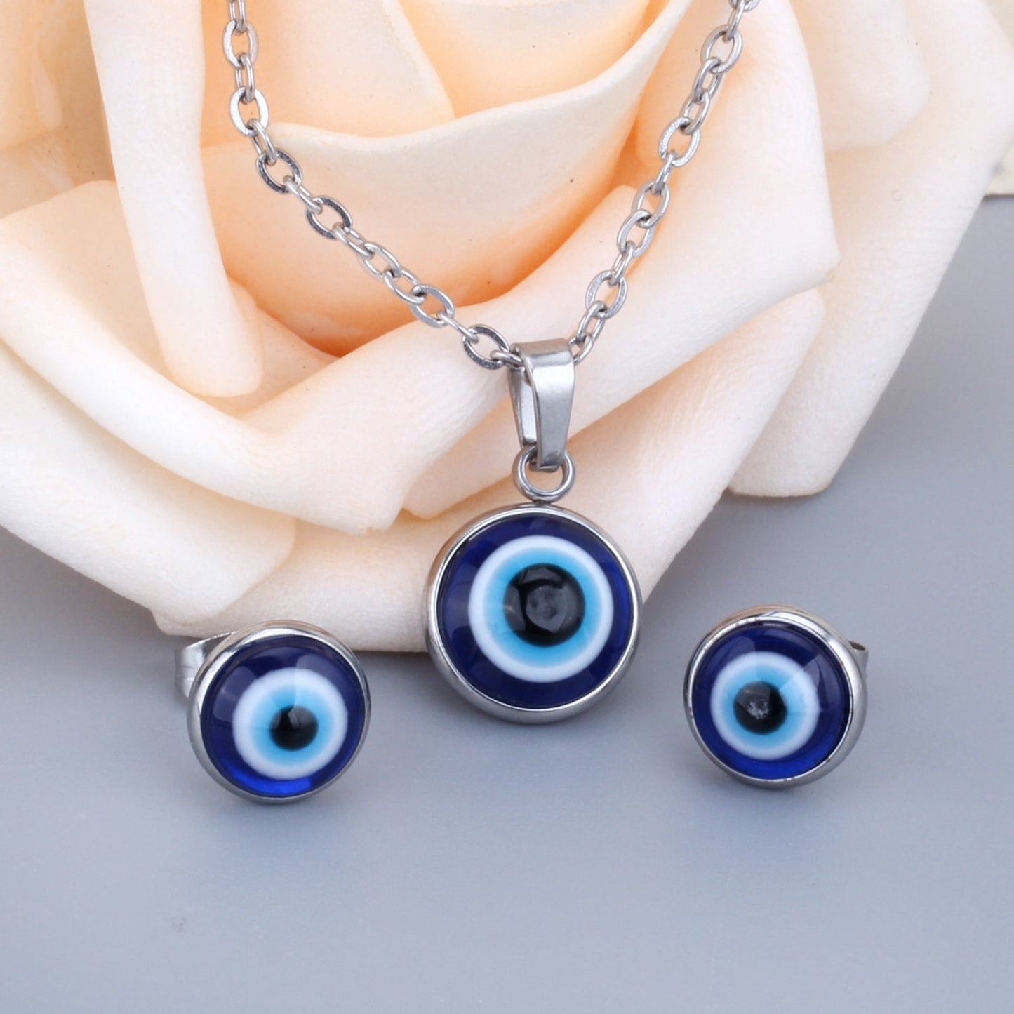 Gold/Steel Simple Style Single Blue Eye Bead Jewelry Set asonjewelry