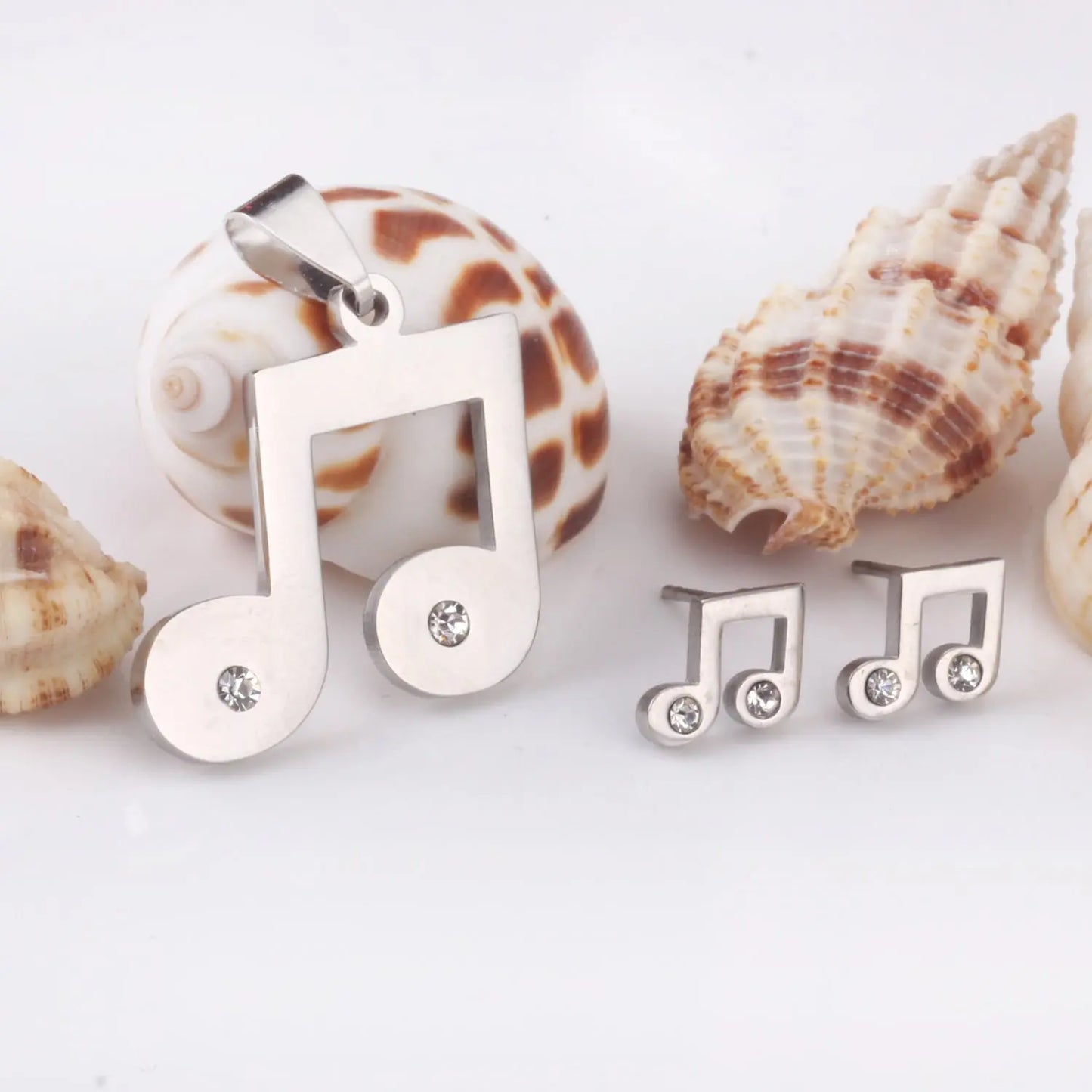 Trendy Music Crystal Jewelry Stainless Steel Chain Necklaces Earrings Sets For Women Indian Jewellry parures bijoux asonjewelry