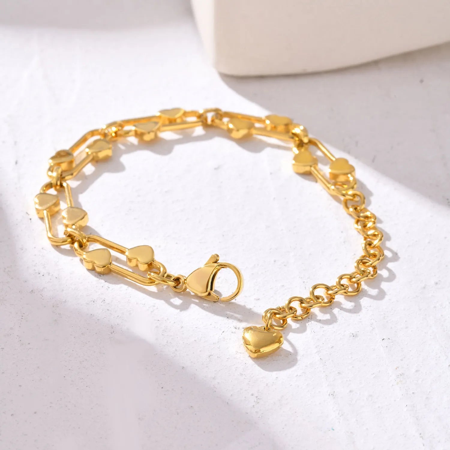 21*10mm Heart-Shaped Buckle Bracelet Steel/Gold/Two-Tone 16+5cm + 7.6mm 3D Heart-Shaped Tag asonjewelry