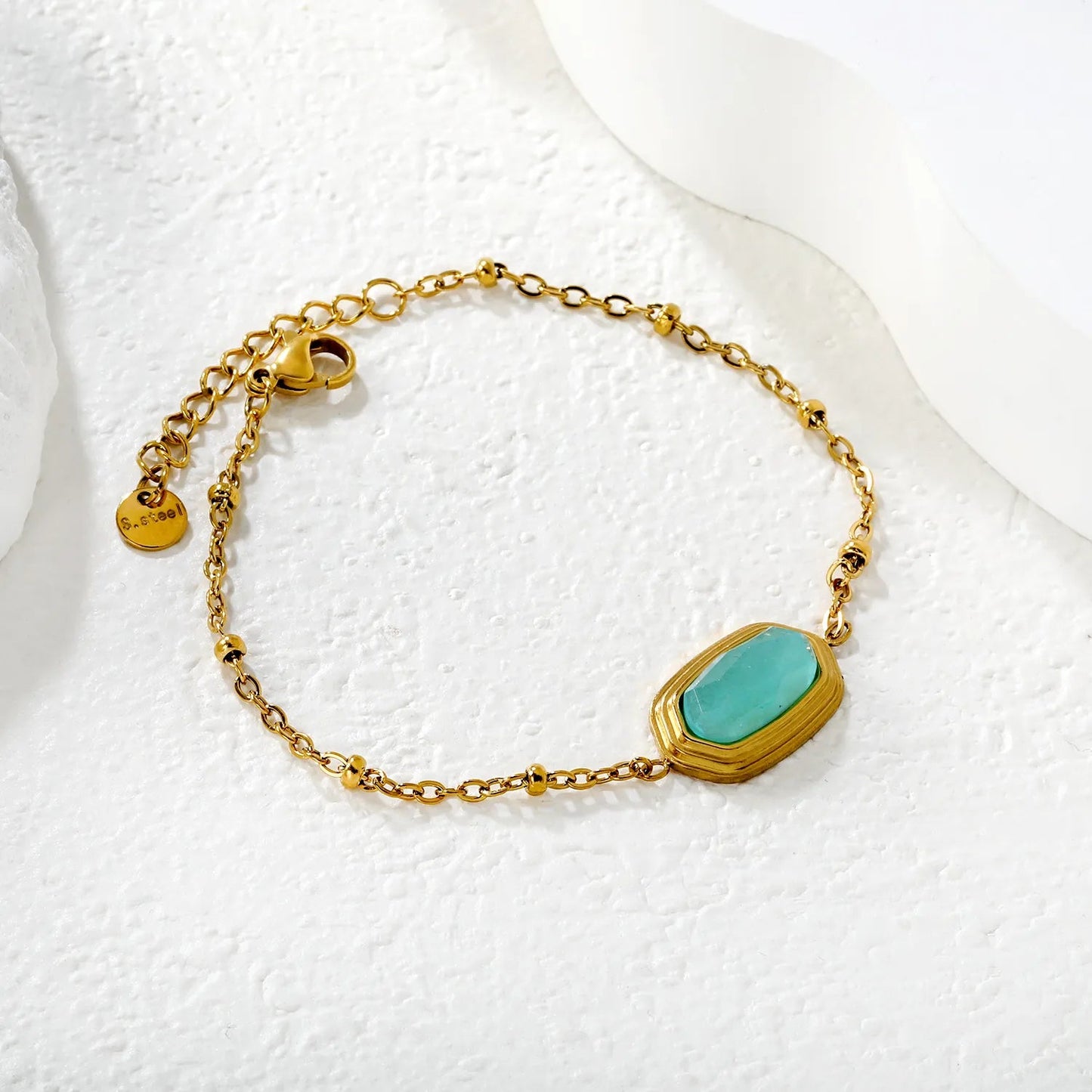 Gold Bracelet 19*12mm Rhombus Blue & Amethyst Natural Stone 0.5 Bead Clamp Chain 17+3cm Adjustable 6mm Round End Tag Women Daily Casual Party Fashion Jewelry asonjewelry