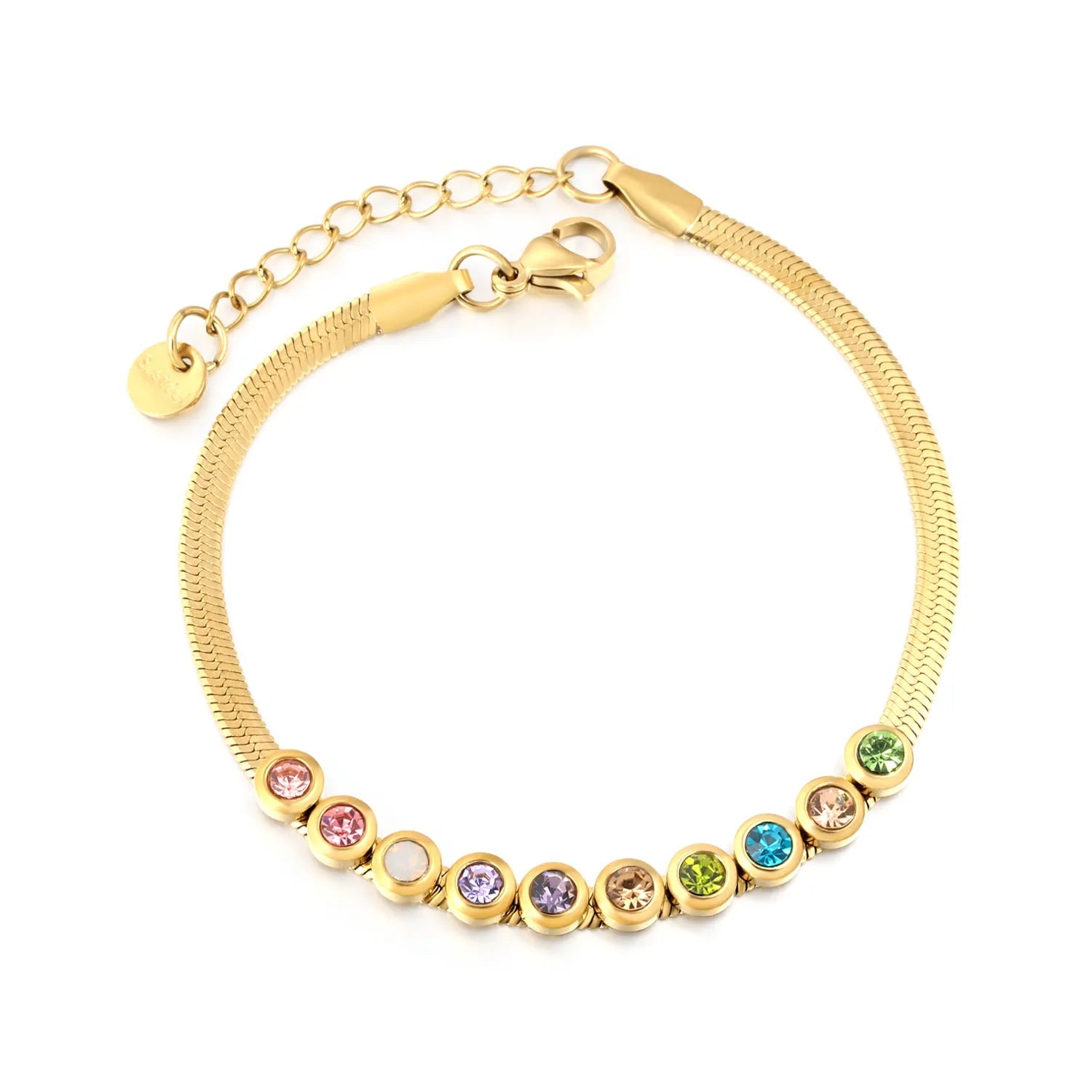 Steel Color & Gold Mixed-Color Crystal Bracelet 3mm Blade Chain 17+3cm Adjustable 6mm Round End Tag 5mm Round Mixed-Color Crystals Women Daily Casual Party Fashion Jewelry asonjewelry
