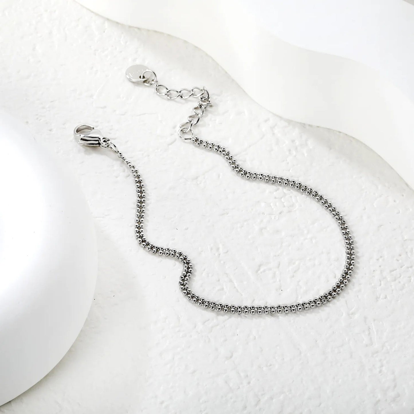 Width: 2.3mm, Thickness: 1.2mm. Double-bead chain, 17+3cm+6mm in length. Round tail style bracelet. Steel color/Gold. asonjewelry