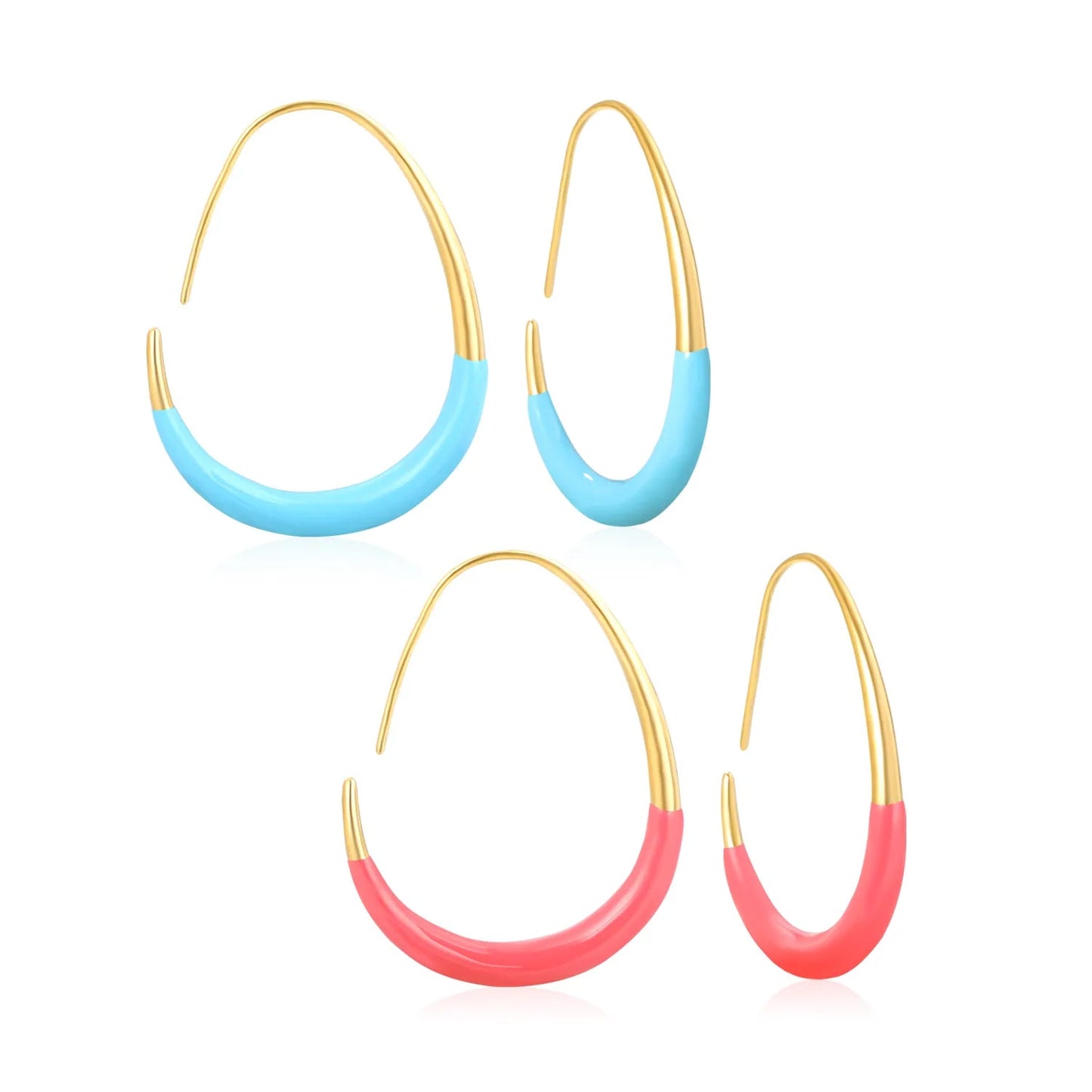 29*39.2mm Egg-Shaped Hoop Earrings Gold Drip Rose Red Drip Light Blue asonjewelry