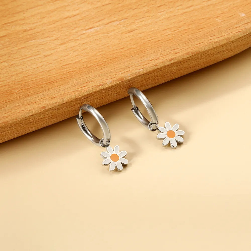 2.0mm x 10mm Inner Ear Hook with 8.4mm Orange-Centered Daisy Accessories, Earrings, Steel/Gold asonjewelry
