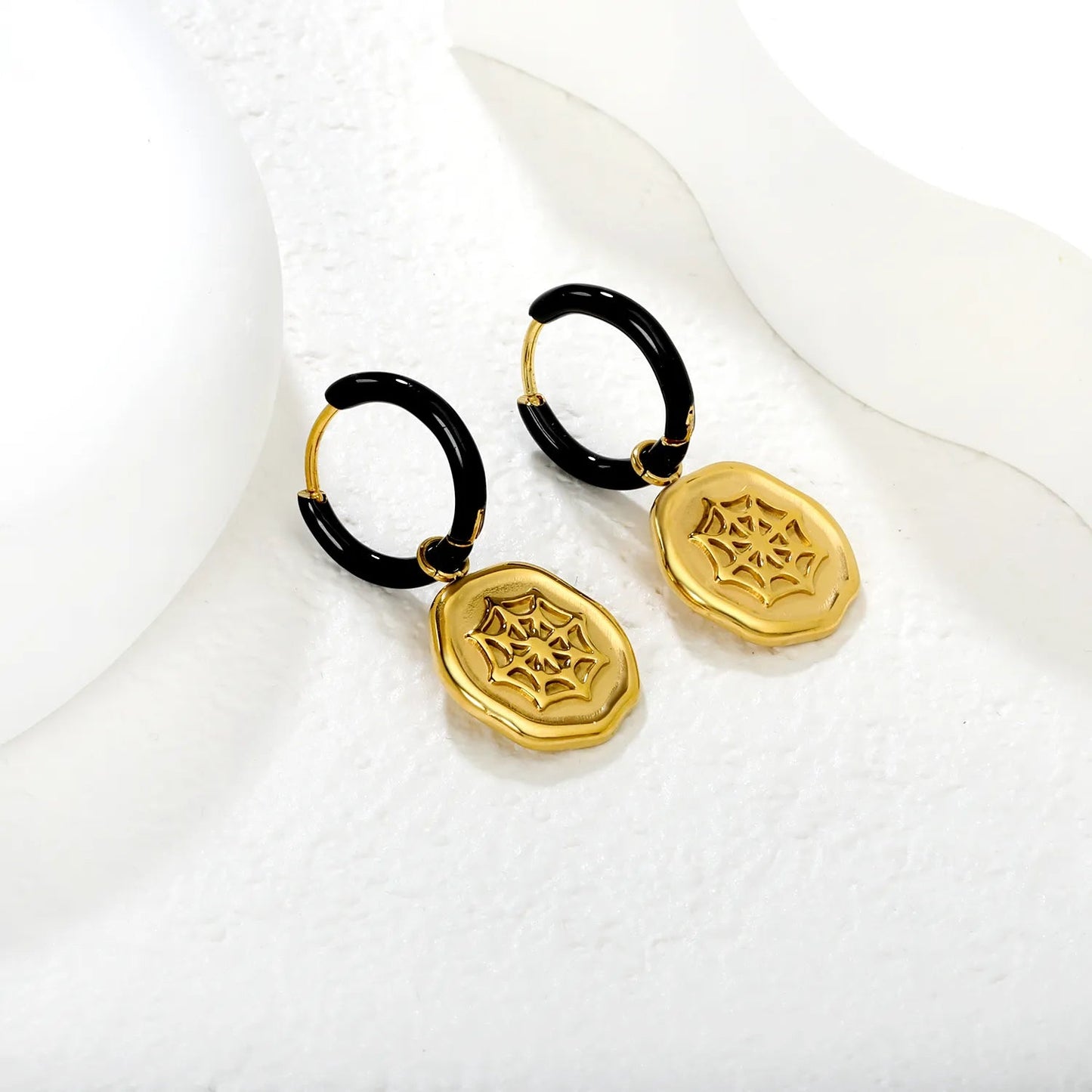 2mm x 12mm Black Drip Earring Hooks 14.6mm x 16.2mm Oval Halloween Spider Web Accessories asonjewelry