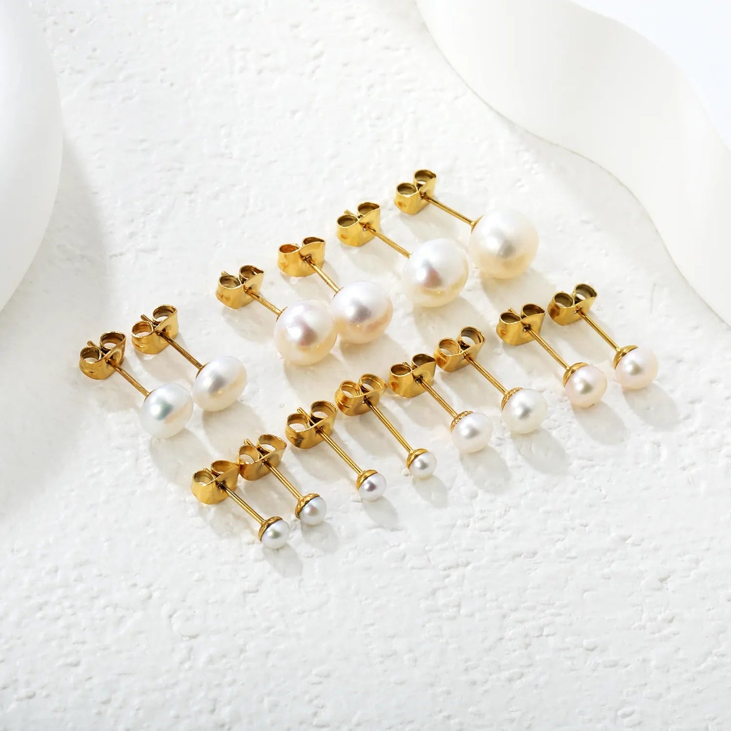 3mm/4mm/5mm/6mm/7mm/8mm/9mm bread pearl (freshwater pearl) butterfly stud earrings, gold asonjewelry