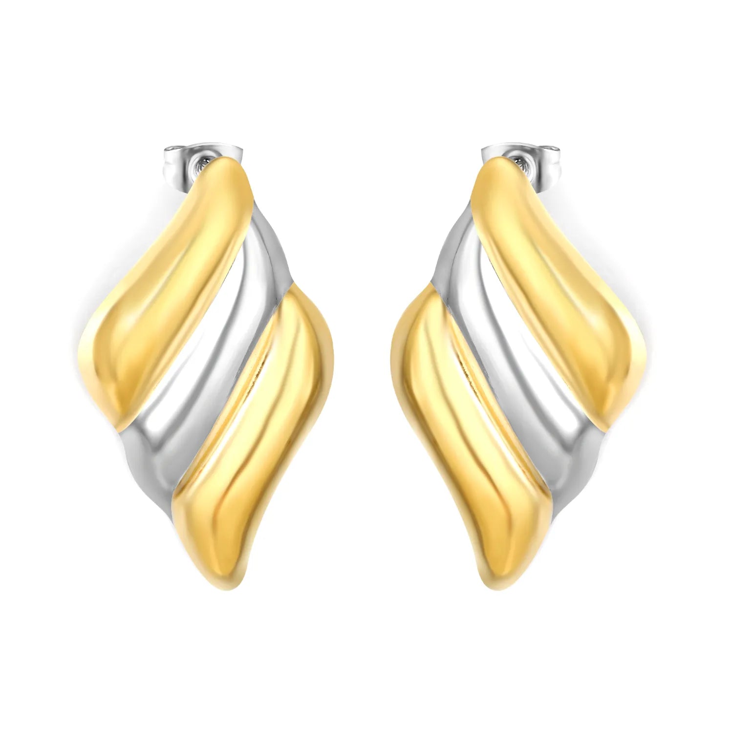 22*38mm Two-Tone Gold Diamond Shaped Earrings Minimalist Modern Three-Section Pattern Gold Plated Alloy Lightweight Everyday Wear Versatile Fashion Jewelry asonjewelry